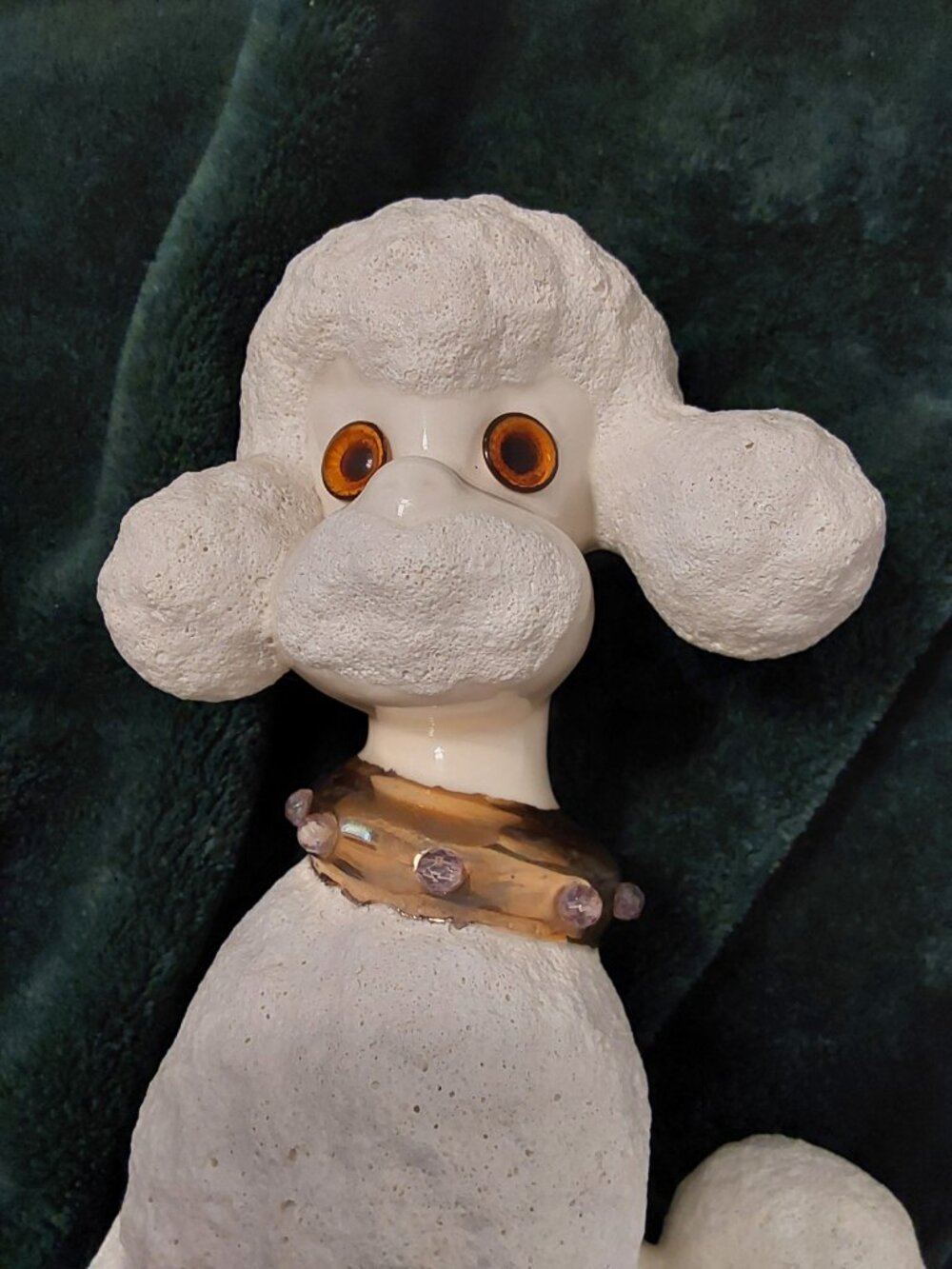 Vintage 1950s Ceramic Poodle Figurine 11 Inch Dog Statue, Rhinestone Collar, Mid - Picture 5 of 16